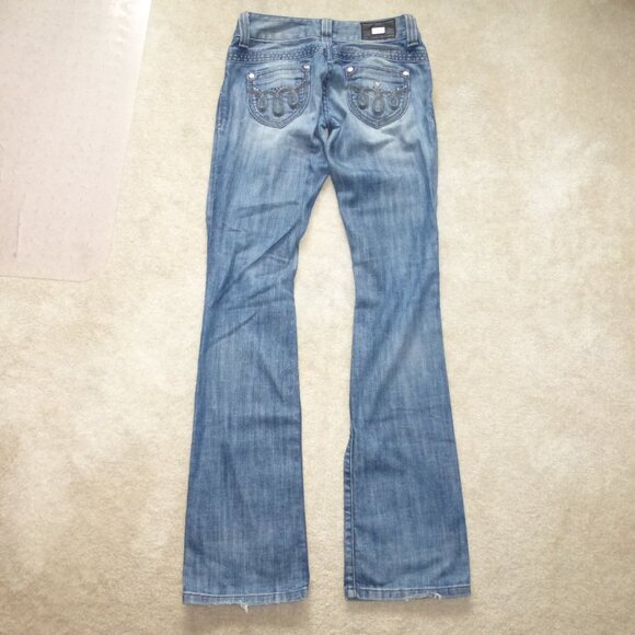 GUESS "premium denim" sparkly rhinestones medium wash bootcut jeans - Picture 1 of 9